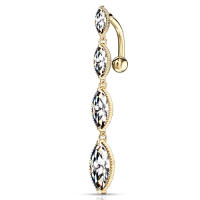 Bauchnabelpiercing 4 Marquise vertikaler Tropfen vergoldet