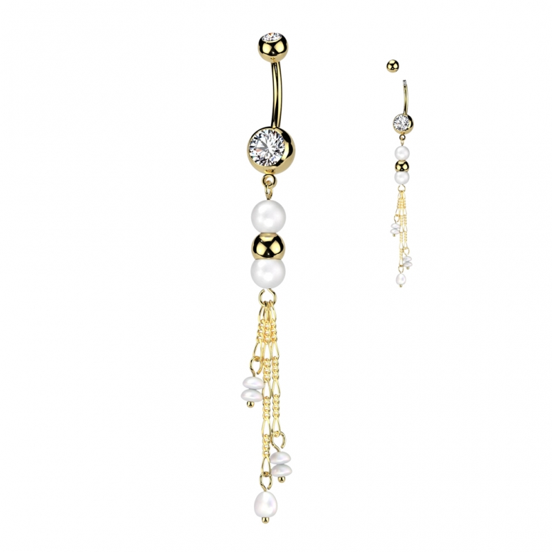 Piercing PVD hanger met parel ketting Piercing PVD hanger met parel ketting