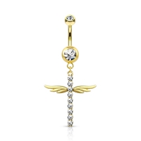 Bauchnabelpiercing Kreuz mit Flügeln vergoldet