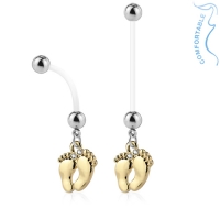 Schwangerschafts Bauchnabelpiercing Babyfüße goldfarben