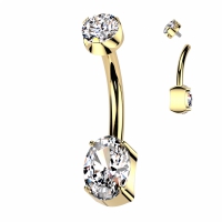 Titan Oval Piercing mit Edelsteinspitze Gold