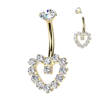 Bauchnabelpiercing hohles Herz mit goldenen Steinen