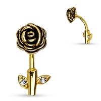 Bauchnabelpiercing Rose auf Stiel vergoldet 14kt.