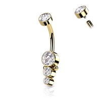 Dreifacher runder Cluster-Dropdown-Bauchnabelpiercing aus Gold mit Zirkonia