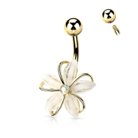Bauchnabelpiercing CZ Stein Draht weiße Blume goldfarben