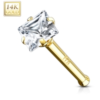 Nasenpiercing aus 14 Karat Gold mit quadratischem, 2 mm großem weißen Zirkoniastein