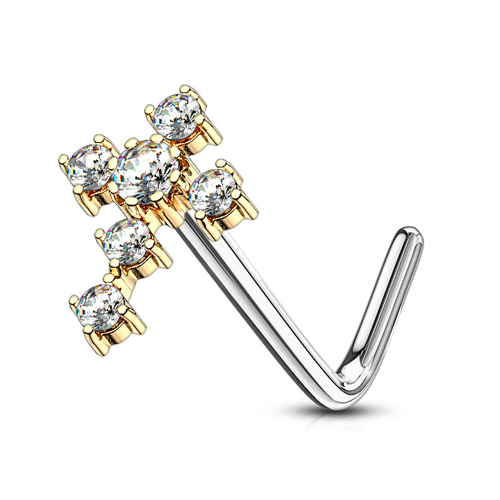 Neuspiercing L-Bend CZ kruis 0.8x6 Neuspiercing L-Bend CZ kruis 0.8x6