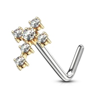 Nasenpiercing CZ Kreuz vergoldet