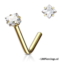 Nasenpiercing vergoldet mit weißem Stein Quadrat