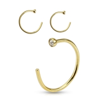 Nasenpiercing offener Ring vergoldet Stein weiß