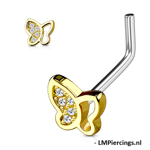 Neuspiercing L-bend vlinder met halve glitter vleugel 0.8x6x5.5 Neuspiercing L-bend vlinder met halve glitter vleugel 0.8x6x5.5