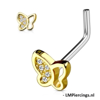 Nasenpiercing Schmetterling mit halbem Glitzerflügel goldfarben
