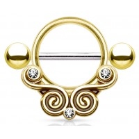 Tepelpiercing swirl met steentjes 1.6x10