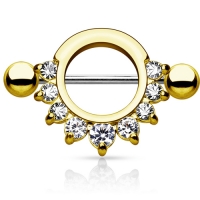 Brustwarzenpiercing Halbkreis CZ weiße Steine vergoldet