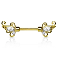 Brustwarzenpiercing ornamental mit vergoldetem Stein