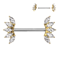 Brustwarzenpiercing 5 Marquise-Kristalle Fächerenden goldfarben