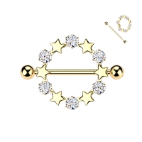 Brustwarzenpiercing Stern und Steinschild - goldfarben