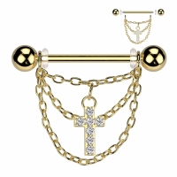 Piercingkette mit Kreuzanhänger gold