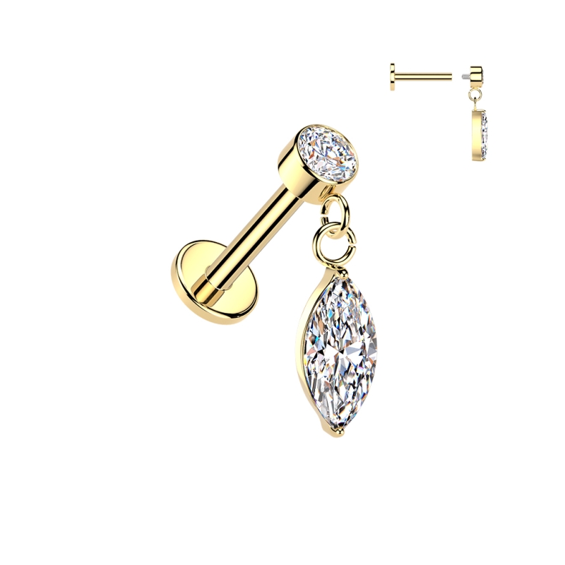 Piercing chirurgisch staal PVD rond top met marquise hanger 1.2x6 Piercing chirurgisch staal PVD rond top met marquise hanger 1.2x6