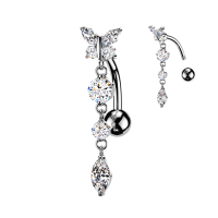 Navelpiercing PVD vlinder top down reverse