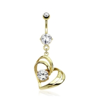 Bauchnabelpiercing Deko Herz weiß vergoldet 14kt.