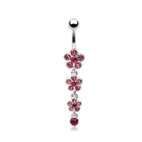 Bauchnabelpiercing 3 Blumenanhänger rosa