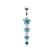 Bauchnabelpiercing 3 Blumen Anhänger aqua