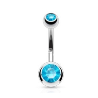 Piercing dubbel steentje aqua