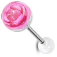 Tongpiercing metalen roos roze
