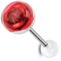 Tongpiercing metalen roos rood