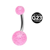 Gebogen Piercing titanium spikkel roze