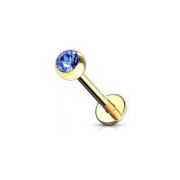 Piercingstein blau vergoldet