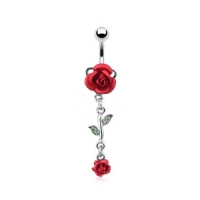 Navelpiercing dubbele roos rood