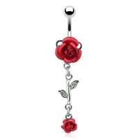 Bauchnabelpiercing Doppelrose rot