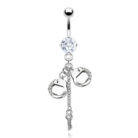Bauchnabelpiercing Kette Handschellen weiß